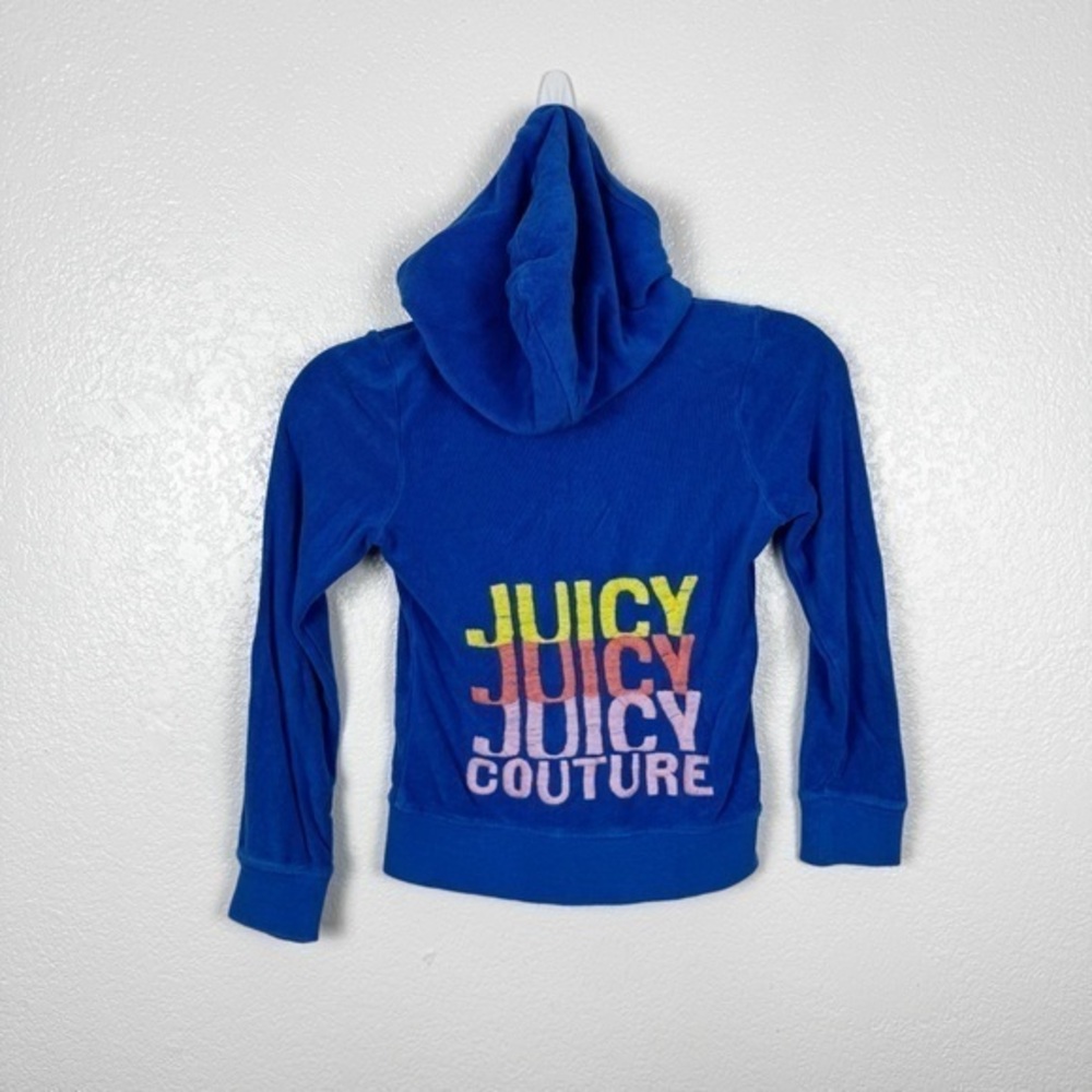 Juicy Couture Dark Electric Blue Terry Cloth Zip Up Hoodie Cotton Modal Size 8